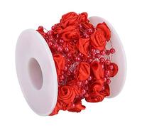 Hilitand 10 m/Rollo De 3 Mm De Rose Perlas De Alambre De La Perla Artificial Guirnalda Cadena De Decoración De La Boda De Bricolaje, Falso Cristal con Cuentas(Rojo)