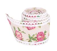 Hilitand Cinta de boda vintage de encaje floral en rosa y amarillo, 2m de largo, 5.2cm de ancho, tela de yute y arpillera, para decoración de bodas y manualidades