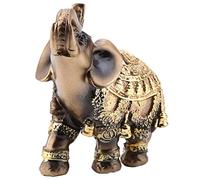 Hilitand Golden Polyresin Estatua de Elefante Escultura Tronco Riqueza Afortunada Coleccionable Estatuilla Regalo Decoración para el hogar Feng Shui Ornamento(M)
