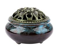 Hilitand Quemador de Incienso de cerámica, portainciensos de cerámica con incensario de Porcelana de Calabaza de latón para el Adorno de la casa de té(Jewerly Blue)