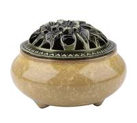 Hilitand Quemador de Incienso de cerámica, portainciensos de cerámica con incensario de Porcelana de Calabaza de latón para el Adorno de la casa de té(Amber Yellow)
