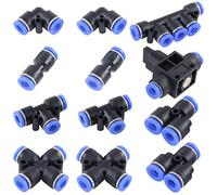 Hilitchi 12 piezas 1/4" Od neumático de plástico empuje para conectar accesorios Kit azul 2 codos, 2 Union Tee, 2 Y divisores 2 Uniones rectas, 2 Uniones de Cruz, 1 Manifold y Válvulas de Mano - 6 mm Combo Pack