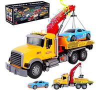 HILKKET Camión Grua para Niños, Camión de Remolque, 1:16 Camiones Grandes de Juguete, Transportador de Coches con Luces y Sonidos, Camion Juguete Vehiculos Cumpleaños Regalo para Niños