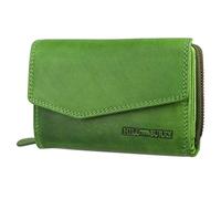 Hill Burry Cartera de piel auténtica para mujer | Cartera de alta calidad con cremallera y diseño práctico en aspecto vintage, verde, 18 x 10 x 5 cm, Vintage