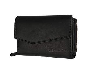 Hill Burry Cartera de piel auténtica para mujer | Cartera de alta calidad con cremallera y diseño práctico en aspecto vintage, Negro , Vintage