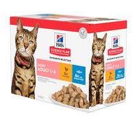 1.02 KG 12 sobres x 85 g Hill’s Science Plan Light Adult Pescado Azul y Pollo en Salsa sobre para gatos