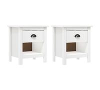 Hill Solid Pine Wood Nightstand Set of 2, Modern Bedside Table with Drawer and Shelf, 46x35x49.5 cm, White, Multi-Functional for Living Room or Bedroom Decor