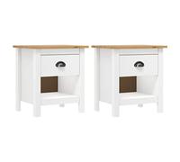 Hill Solid Pine Wood Nightstand Set of 2 with Drawer and Shelf, Modern Bedside Table 46x35x49.5 cm for Bedroom & Living Room, White and Natural Finish, Easy Assembly