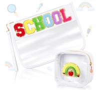 Hillban 2 bolsas de maquillaje de chenilla preparada para regalo de regreso a clases, bolsas de maquillaje para el primer día de escuela, aula, fiesta, bolsas transparentes para dulces y galletas para