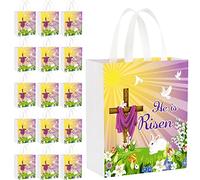 Hillban 50 bolsas de regalo grandes de Pascua con texto en inglés "He Is Risen", no tejidas, con doble asa, recuerdo cristiano, cruz conejo, bolsa religiosa para primavera, Pascua, vacaciones