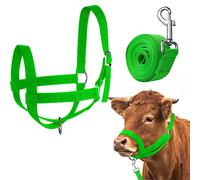 Hillban Cabestro de vaca ajustable para ganado con cuerda líder para caballos en miniatura, burro, cabra, potro, suministros de entrenamiento de ganado (grande, verde)