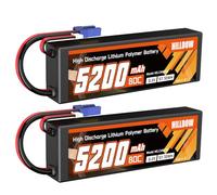 Hilldow 5200mAh 11.1V RC Battery 80C 3S Lipo Battery with EC5 Hard Case for RC Vehicles Car Buggy Truggy Airplane Drone((2 Paquetes)