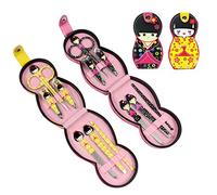 Hillent adorables muñeca patrón acero inoxidable manicura personal pedicura conjunto con funda de cuero profesional, kit de aseo de viaje, conjunto de 12, muñeca japonesa