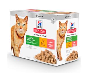 Hill's Science Plan Gato Senior Vitality 7+ Pack Pollo y Salmón Salsa Sobres 12 x 85 gr