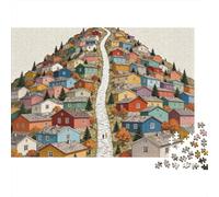 Hillside Town Puzzle para Adultos 1000Pc Recyclable Paper Colorful Village Jigsaw Puzzle Parent Child Game Props Desarrollo de la Inteligencia de Niños y Niñas Toy 52x38cm/1000pcs