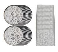 Hilltop Supplies Platos de papel desechables con diseño de copo de nieve de Navidad con servilletas, 16 platos y 20 servilletas, platos y servilletas de papel de Navidad, juego de cena de Navidad