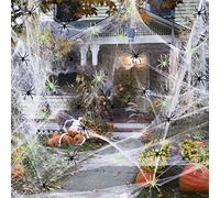 Hillylolly Tela de Araña Halloween 140g Telarañas Elásticas Red con 40 Araña, Decoración de Telaraña de Halloween, Telarañas Decoracion para Casa Embrujada, Interior y Exterior, Jardín, Chimenea