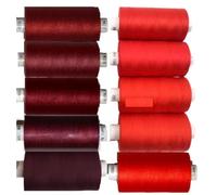 Hilo de coser de poliéster rojo y granate, hilos multiusos para coser overlocker acolchado, juego de hilos de costura de 1000 yardas cada carrete Coats Moon Surtido de hilo de coser caja de 10
