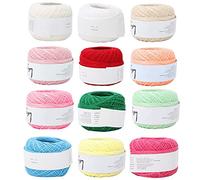 Hilo de encaje de algodón para crochet y tejido, 100% natural, transpirable, suave, antialgodón, tejido a mano, seda de verano, línea delgada, ligero, 1 mm, 63 g, 2,2 oz por bola, (Conjunto de 12