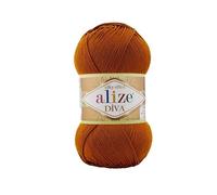 Hilo de ganchillo 100% microfibra acrílica Alize Diva, efecto seda, lote de 4 madejas de ovillo, 400 g, 1532 yardas, color (234 tabaco)