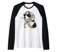 Hilo de Ganchillo Cuadrado Australiano de Perro Pastor Australiano Camiseta Manga Raglan