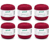 Hilo de ganchillo Gründl 100 monocromo (juego de ganchillo, hilo de algodón mercerizado para ganchillo, 100% algodón, 100 g / 566 m, tamaño de aguja: 1,5-2, 6 × 100 g), Rosso Marrone
