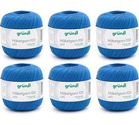 Hilo de ganchillo Gründl 100 monocromo (juego de ganchillo, hilo de algodón mercerizado para ganchillo, 100% algodón, 100 g / 566 m, tamaño de aguja: 1,5-2, 6 × 100 g), Royal Blue