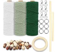 Hilo de macramé, 3 mm x 60 m, para principiantes, con instrucciones, hilo de algodón para macramé, bricolaje, decoración bohemia, artesanía, cordón de algodón natural, llavero