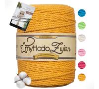 Hilo de Macramé Premium 3mm Amarillo myHodo - 100% Algodón Ecológico Oeko-Tex - Embalaje Sin Plástico - Ideal para Colgar en la Pared (100m)