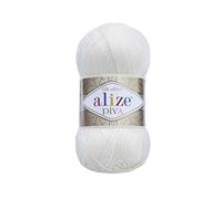 Hilo de tejer a mano 100% microfibra acrílico hilo Alize Diva efecto seda ganchillo arte encaje artesanía lote de 4 madejas 400 g 1532 yardas color (1055 blanco azúcar)