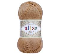 Hilo de tejer a mano 100% microfibra acrílico hilo Alize Diva efecto seda ganchillo arte encaje artesanía lote de 4 madejas 400 g 1532 yardas color (369 caramelo)