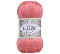 Hilo de tejer a mano 100% microfibra acrílico hilo Alize Diva efecto seda hilo ganchillo arte encaje artesanía lote de 4 madejas 400gr 1532yds color (619 coral)
