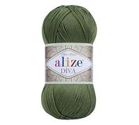 Hilo de tejer deportivo y ganchillo 100% microfibra acrílica Alize Diva efecto seda, lote de 4 ovillos en madejas, 400g, 1532 yardas, color (79 albahaca)