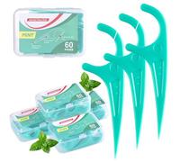 Hilo Dental 300 Piezas, Palillos de Hilo Dental, Hilo Dental Sabor Menta Fresca para Limpieza Interdental Oral - Floss Sticks - 60 / Paquete