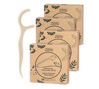 Hilo Dental con Mango Vegano Natural 200PCS para Limpieza Dental Arcos Dentales Biodegradable Seda Dental Natural Hilo Dental Ortodoncia Palillos de Dientes Interdentales 4 Cajas Portátil Ecológica