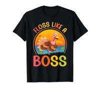 Hilo Dental de Acción de Gracias como Un Jefe Pavo Peregrino Flossing Fall Camiseta gráfica económica, Hombre, Negro, L