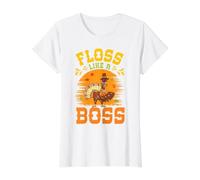 Hilo Dental de Acción de Gracias como Un Jefe Pavo Peregrino Flossing Fall Camiseta gráfica económica, Mujer, Blanco, M