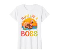 Hilo Dental de Acción de Gracias como Un Jefe Pavo Peregrino Flossing Fall Camiseta gráfica económica, Mujer, Blanco, XS