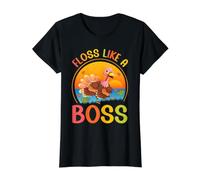 Hilo Dental de Acción de Gracias como Un Jefe Pavo Peregrino Flossing Fall Camiseta gráfica económica, Mujer, Negro, M