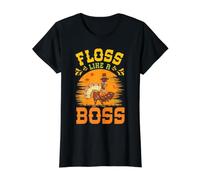 Hilo Dental de Acción de Gracias como Un Jefe Pavo Peregrino Flossing Fall Camiseta gráfica económica, Mujer, Negro, S