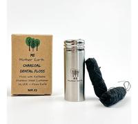 Hilo dental de carbón de bambú biodegradable vegano con recipiente de acero inoxidable rellenable, 33 yardas x2 | Recambio extra de hilo | Cera natural de Candelilla | menta | Eco Zero Waste Oral Care