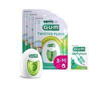 Hilo dental GUM TWISTED FLOSS | elimina placa entre los dientes y por debajo de la línea de las encías | hasta un 30% más de superficie cubierta | 3 x 1 unidad (con 1 muestra extra)