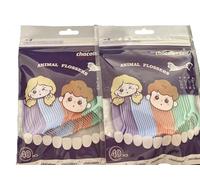 Hilo Dental Infantil 80 Piezas con Mangos en Forma de Animales, 4 Colores Divertidos, Hilo Fino para Espacios Interdentales Estrechos, Seguro y Cómodo para Niños