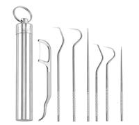 Hilo Dental, Juego De 7 Palillos De Acero Inoxidable 304 Seda Dental Hilo Dental De Metal PortáTil Kit Dental Hilo Dental Con Mango Reutilizables Palillos de Metal Con llavero PortáTil