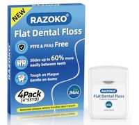 Hilo Dental Plano con Menta Fresca - 4 Rollos (55 Yardas), Sin PFAS/PTFE, Resistente al Deshilachado, Suave con Encías, Cera Natural - RAZOKO