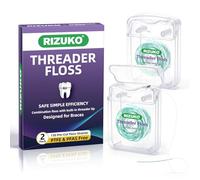 Hilo dental Threader Floss, 840D, esponjoso, limpieza profunda para implantes, puentes y aparatos ortopédicos, sabor menta, encerado, 130 hebras precortadas