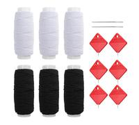 Hilo Elastico para Coser, GeRRiT 6 Rollos de Hilos de Coser para Coser, Hilo Coser Blanco y Negro, Hilos de Coser para Maquina, con Enhebrador de 6 Agujas, Adecuado para Corsés, Faldas, Monos