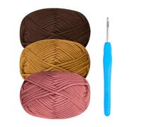Hilo grueso de lana de algodón para ganchillo, kit de iniciación de 3 x 50 g con gancho de 4 mm, hilo Easy Amigurumi en rojo, marrón y negro