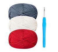 Hilo grueso para ganchillo, lana gruesa de algodón para ganchillo, 3 x 50 g, hilo de ganchillo para principiantes, amigurumi con gancho de 4 mm, kit de inicio fácil, hilo azul