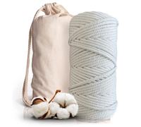 Hilo Macramé 100% de Algodón Natural - Rollo de 100m con hilo de 5mm de Diámetro con Bolsa de Tela para el Almacenamiento - Cordón o Cuerda de Algodón para Manualidades - Color Blanco